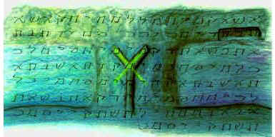 Atbash Bible Code from Names Code. Image of the Creation and Floood and parting of the Red Sea with the  pillar of fire. Also the cross of Christ.