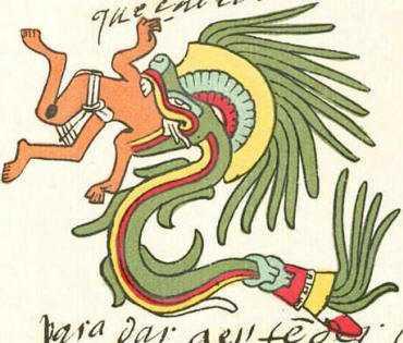 Quetzalcoatl swallowing a man.