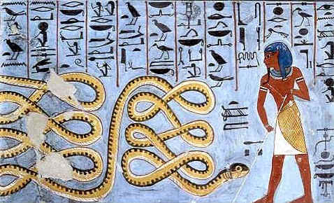 Apep (Apophis) was seen as a giant snake, crocodile, serpent, or in later years, in a few cases, as a dragon.