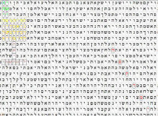 Exodus text showing outline of the lamp pictograph and the bottom of the river at right in red.